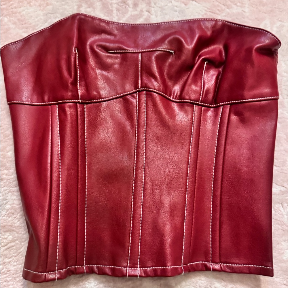 Edikted Red Leather Corset Top